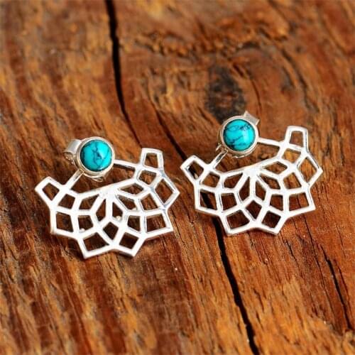 Fashion Bohemia Silver Color Natural Turquoises Stud Earrings Blue Stone Earrings for Women Female Boho Jewelry Gifts