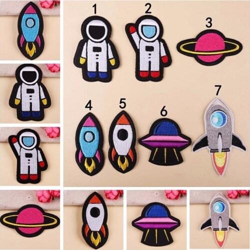 Cartoon High-quality Creative planet Embroidery Patch Astronaut rocket Pattern for Clothes DIY Decorative Jacket Applique