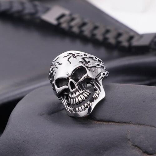 Vintage personality skull mens titanium steel ring