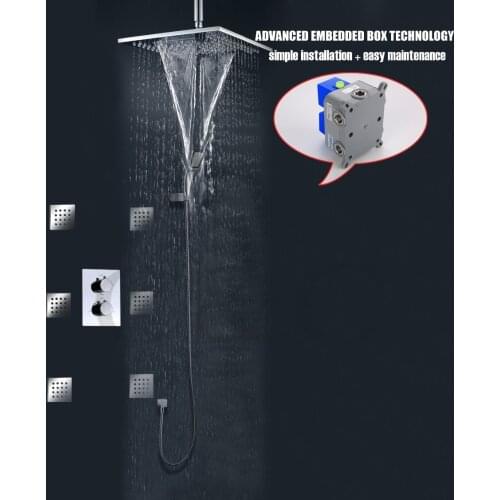 With Embedded Box Bathroom Rain And Waterfall Shower Faucet Set With 10 Inch Rainfall & Waterfall Shower Head 002T-WS25X25