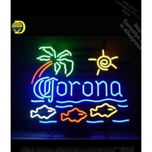 Neon Sign for Coron Fish Palm Tree Neon Bulbs Sign Beer Bar Pub Store Display Cool Neon Polis Signage Shop Cool Neon Signs Board