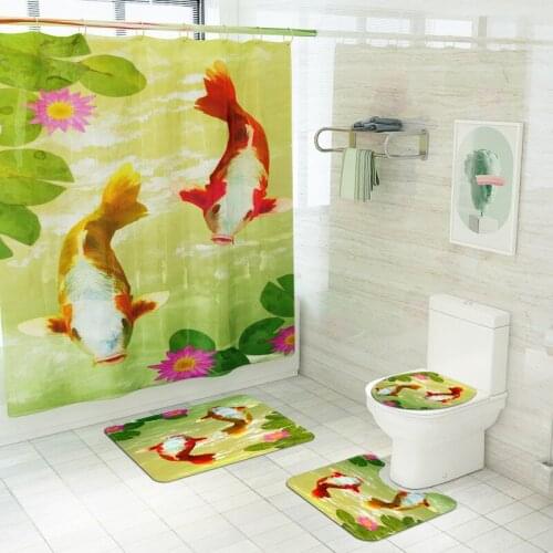 Shower Mat Non Slip Memory Foam Rug Water Absorbing Bath Mats Set and Shower Curtain Printed Warm Bathroom Carpet Quick Dry Rug