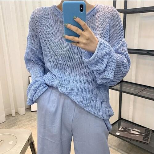 NEW Female Sweater Summer Women pullover knitting overszie Long Sleeve Girls Tops Loose Elegant Knitted Outerwear thin sexy