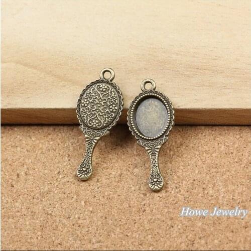 Wholesale 24 pcs quality Antique bronze Mirror Frame Pendant Alloy DIY Fashion charm Bracelet Necklace Jewelry Accessories