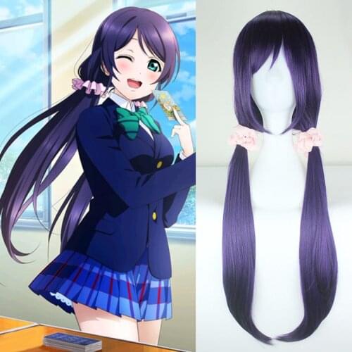 LoveLive! Love Live Nozomi Tojo Wigs Heat Resistnat Long Straight Purple Synthetic Hair Cosplay Wig + Wig Cap + Pink Hairbands