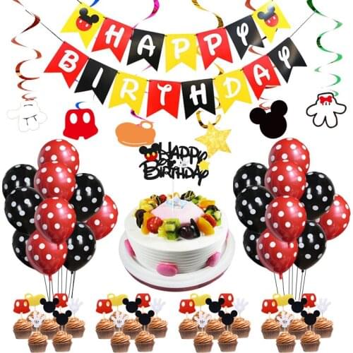 Mickey Mouse Tableware Baby Happy Birthday Day Cartoon Tablecloth Cup Plate Foil 32inch Number Balloon Set Party Decoration
