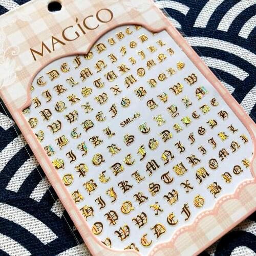 SML-46 LASER GOLD LETTER 3d nail art stickers decal diy nail tool decorations