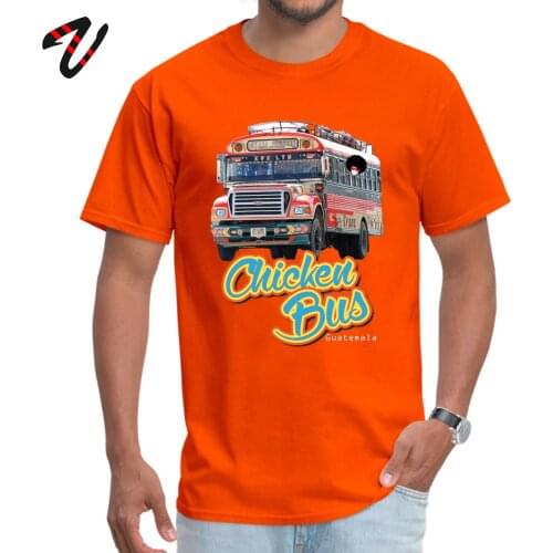 Unique T-shirt Men Swag Tshirt Guatemala Chicken Bus Print T Shirts Summer Funny Orange Clothing O Neck Tops Tees Cotton Fabric
