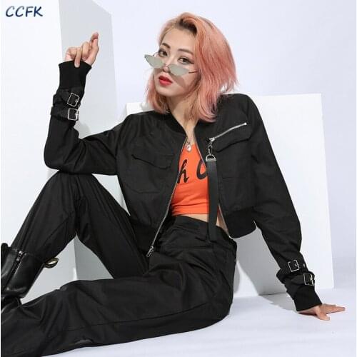 Bomber Jacket Women Autumn Patch Short Top Casual Thin Outerwear Female High Waist Buckle Zipper Coat Vintage Alt Clothes