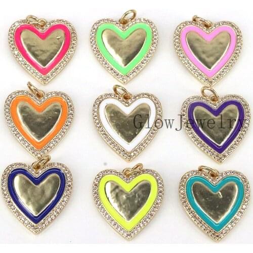 10Pcs,New Enamelled Heart Gold Charms Crystal ZIrcon Pendants For Jewelry Making Femme DIY Bracelets Necklaces
