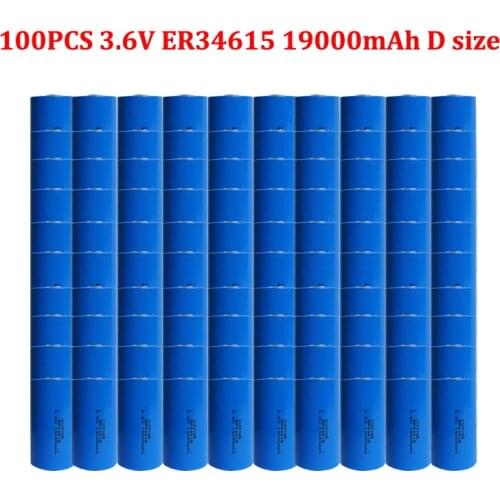 100Pcs 19ah ER34615 34615 3.6V Size D LS34615 19000MAH Non-rechargeable D LiSOCl2 Batteries lithium batteriesfor 10years