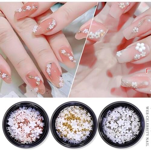 2g/Box 3D Pink Flower Nail Art Jewelry Mixed Size Steel Ball Nail Supplies For Professional Accessories For DIY Manicure Design