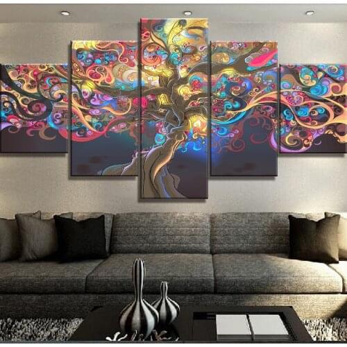 Wall Decor Artwork 5 Piece Canvas Art Tree Of Life Paintings on Canvas Wall Art for Home Living Room Decorations