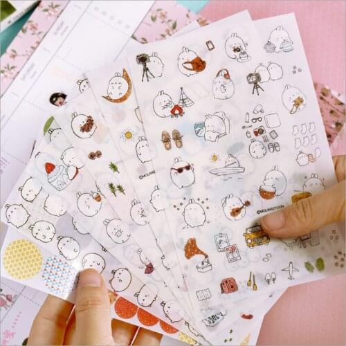 6Pcs/Pack Season 2 Fat Molang Rabbit Decorative Sticker Diary Album Label Sticker DIY Scrapbooking Stationery Stickers Escolar
