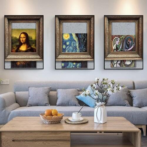 Abstract Art Canvas Oil Painting Van Gogh Starry Sky and Mona Lisa Posters Vogue Prints Living Room Decoration Pictures Cuadros