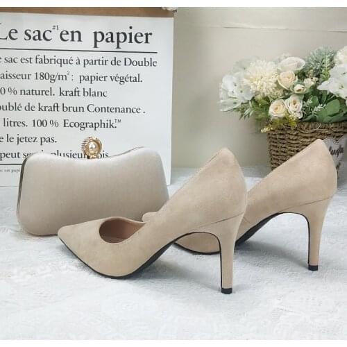 BaoYaFang apricot Wedding shoes with matching bags bags Ladies woman sweet party dress shoe Pointed Toe Pumps fashion Purse set