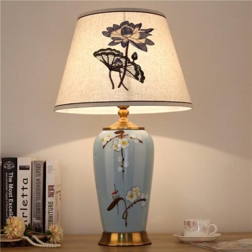 Free Shipping Modern Chinese Ceramic Table Lamp Villa Hotel Engineering Model Room Bedroom Bedside Lamps For Living Room