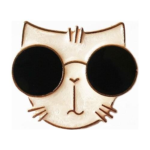 Cute Animal Brooch Pin Sunglasses Cat Badge Brooches For Women Lapel Pins For Backpacks Jeans Shirt Bag Jewelry Gift