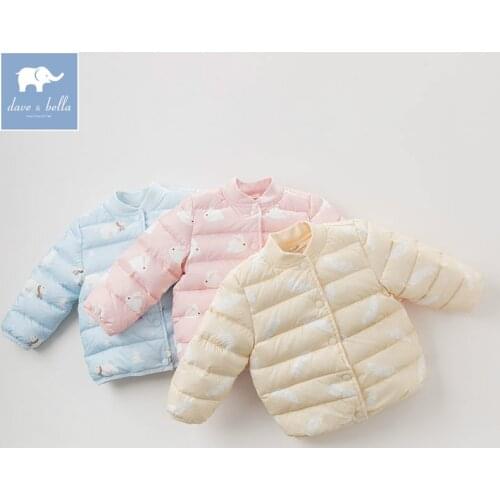 DB4366-B dave bella winter infant coat baby girls 3 color printed down jacket white duck down padded outerwear