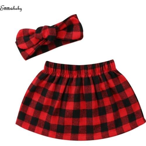 Emmababy Christmas Newborn Infant Baby Girls Plaid Print Red Colors Skirts Headband Outfits 2PCS Set Clothes Red
