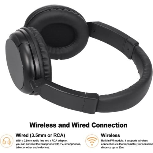 FM Wireless Headphones Over-Ear Music Earphones with Transmitter 3.5mm & RCA Wired Headset Support FM Radio for TV PC Phones