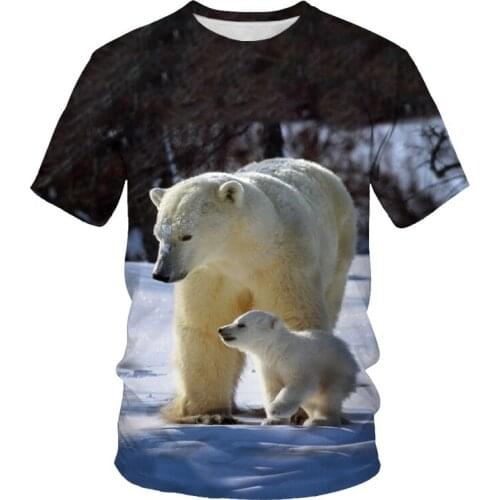 Summer New Animal Polar Bear 3D Printing Fashion Mens and Womens T-Shirt Casual O-Neck Loose Breathable Street Short Sleeves