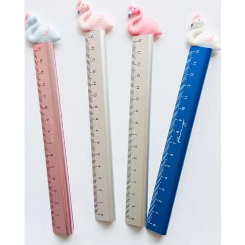 1PC Fresh Flamingo Aluminum Straight Ruler Study Drawing Tool Student Stationery School Office Supply
