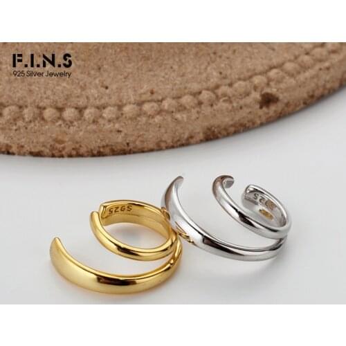 F.I.N.S 1PC Korea Style 100% 925 Sterling Silver Glossy Ear Clip Geometric Ear Buckle No Puncture Cartilage Fine Jewelry