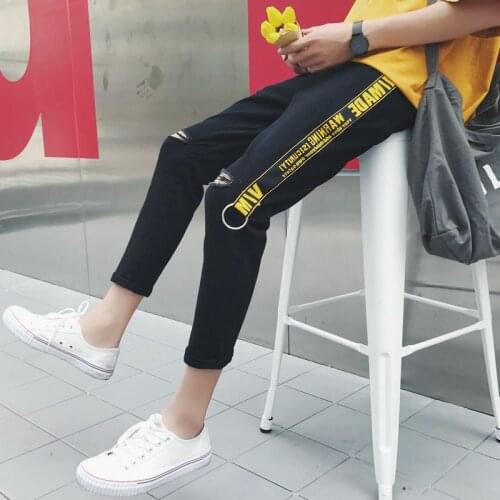 Summer 2021 Fashion new style ripped denim jeans Slim-fit small-footed beggar pencil pants mens teenagers casual trousers