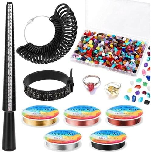 Ring Making Kit Crystals for Jewelry Making Kit Jewelry Making Supplies with Ring Sizer Tools for Jewelry Making Craft