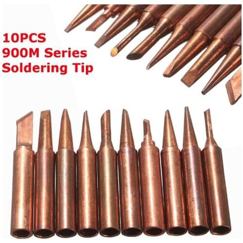 10Pcs Multi Styles Pure Copper Soldering Iron Tips Kit 900M-T Series Lead-free Welding Head for Soldering Rework Station Tool