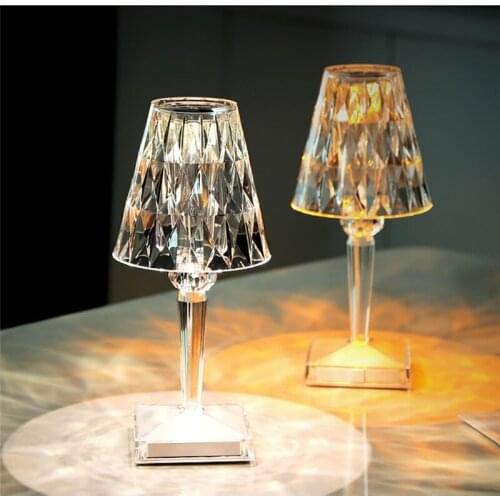 Crystal Diamond Table Lamp Acrylic Touch Sensor Decoration Desk Lamp Bedroom Bedside Bar Light Gift Night Light USB Rechargeable