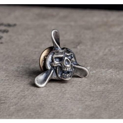 Non-Mainstream Punk Style Brooch S925 Sterling Silver Aircraft Head Brooches Skull Collar Pin