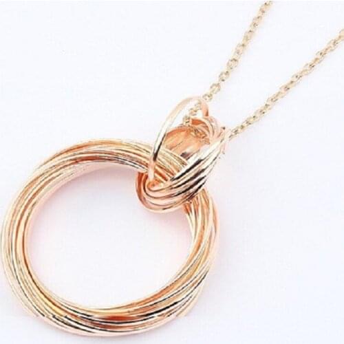 New multiple-tone metal hoop weaving circle pendant necklace long necklaces and pendants