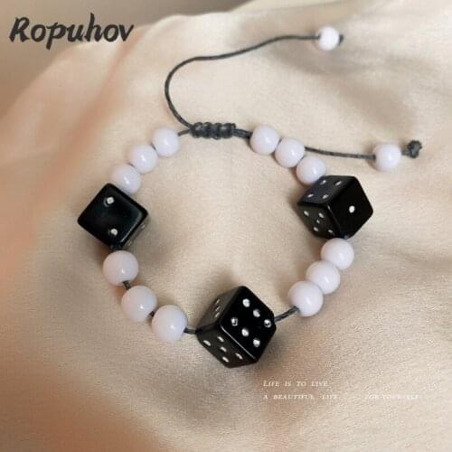 ROPUHOV 2021 New Korean Trendy Korea Dice Bracelet Geometric Fashion Creative Adjustable Bracelet Black White Design Jewelry