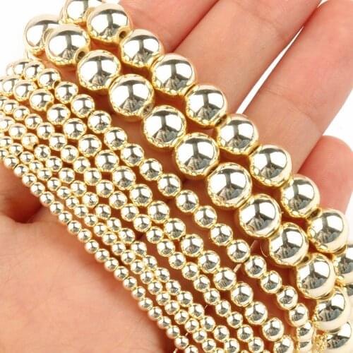 Wholesale Natural Stone Light Gold Plated Hematite Round Beads 2 3 4 6 mm 15" Per Strand Pick Size For Jewelry Making Bracelet