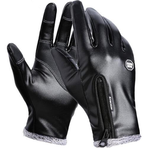 Autumn Winter Men Gloves Outdoor Windproof Waterproof Cycling Leather Gloves Touch Screen Gloves For The Cold Motorcycle Driving