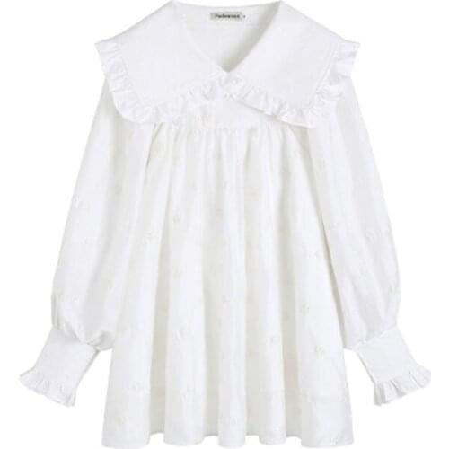 PERHAPS U Fashion Women Blouses Loose Casual Long Sleeve Puff Sleeve Long Style B0776