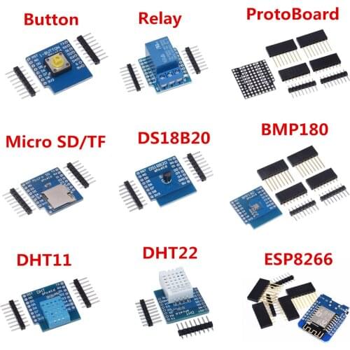 1 ESP8266 D1 Mini Pro WiFi Development Board NodeMcu WS2812 RGB DHT11 DHT22 AM2302 Relay DS18B20 BMP180 Motor for WeMos DIY Kit