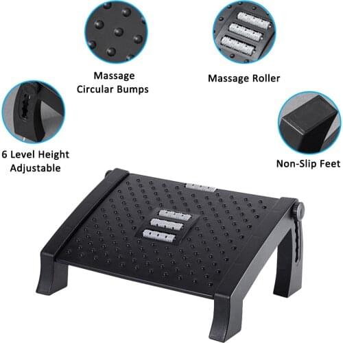 Under Desk Foot Rest with Massage Surface Adjustable Footrest Comfortable Footstool for Office Home Relieve Foot Fatigue