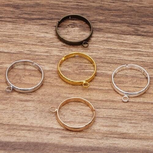 50 PCS Metal Brass Ring Settings Gold Silver Plated Adjustable Ring With a Loop DIY Handmade Accessories For Jewelry Making