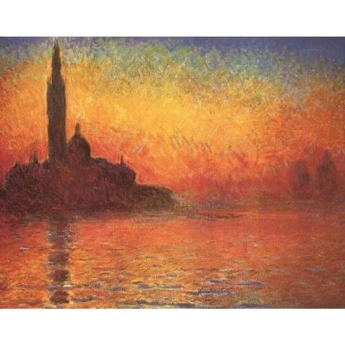 Claude Monet paintings San Giorgio Maggiore by Twilight beautiful landscapes art red canvas painting for living room decor GIFT