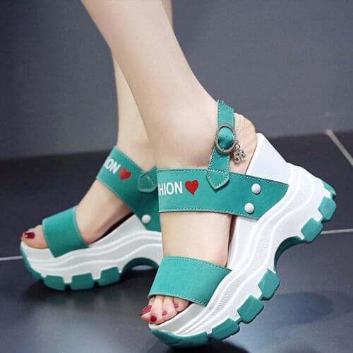 Womens Sandals Summer Super High Heels Wedges Female Platform Shoes Girls Thick Bottom Buckle Strap Ladies Sandalis Mujer 2021