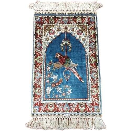 Seeykeep™ 1x1.5ft 500Lines Rectangle Pure Silk Handknotted Floral with Bird Design Collectables Prayer Rug-SK3036193