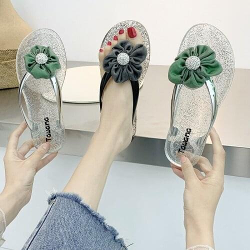 Summer Flat Flip Flops Women Shoes Slippers Flower Crystal Transparent Jelly Slides Home Shoes Woman Chaussure Femme босоножки