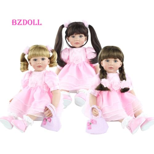 60cm Silicone Reborn Baby Doll Toy For Girl 24 Inch Long Hair Pink Dress Princess Toddler Dress Up Play House Bebe Birthday Gift