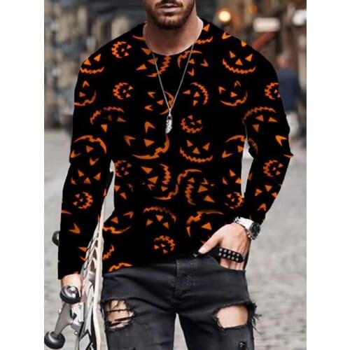 Scary Halloween Men T-shirt Vintage Bat Printed Long Sleeve T-shirt For Teen Kids Clothes Children Tshirts Girl Tops Tees Black
