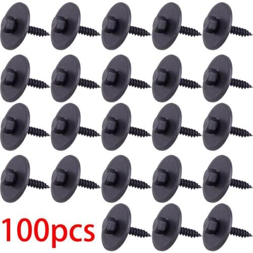 Universal 100pcs/Set 25mm Black Body Fender Screw Bumper Retainer Clip Bolt Hex Head