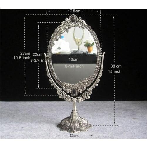 Vintage double face retro tin alloy metal table makeup dresser desktop decorative mirror embossed frame makeup tool 330C