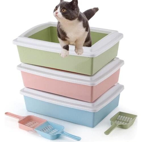 Cat Litter Box with Scoop Pet Toilet Anti Splash Kitten Bedpan Puppy Waste Cleaning Plastic Sand Box Small Pets Pee Tray Trainer